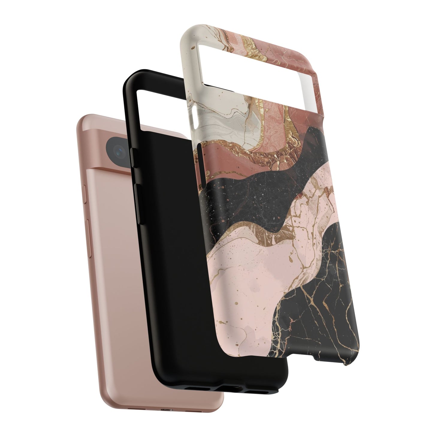 Marbled Rose Gold Phone Case — Abstract Pink & Black Protective Tough Case