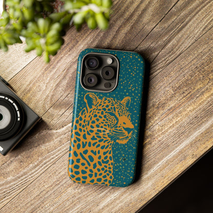 Leopard Spotlight Phone Case — Teal Gold Animal Print Protective Cover