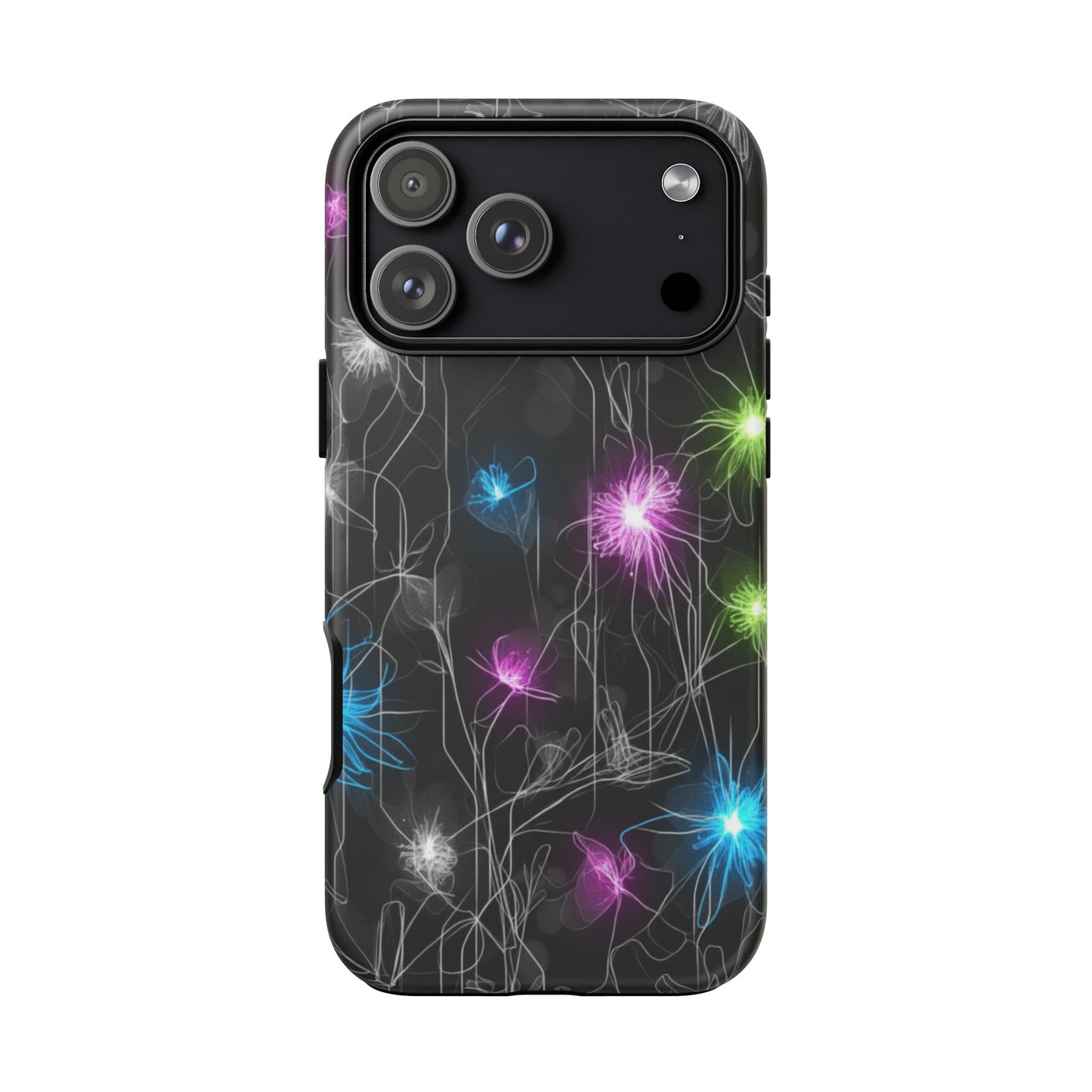 Neon Floral Tough Phone Case — Glow Flower Protective iPhone Cover