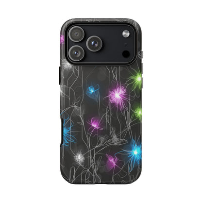 Neon Floral Tough Phone Case — Glow Flower Protective iPhone Cover