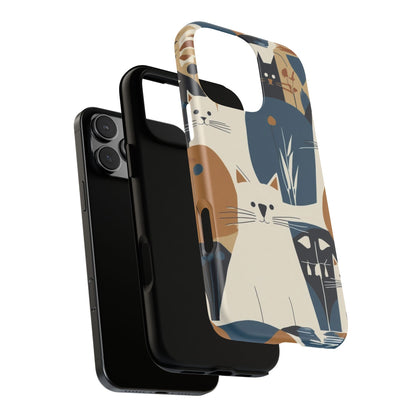 Cat Pattern Phone Case – Retro Abstract Cats Protective iPhone Cover