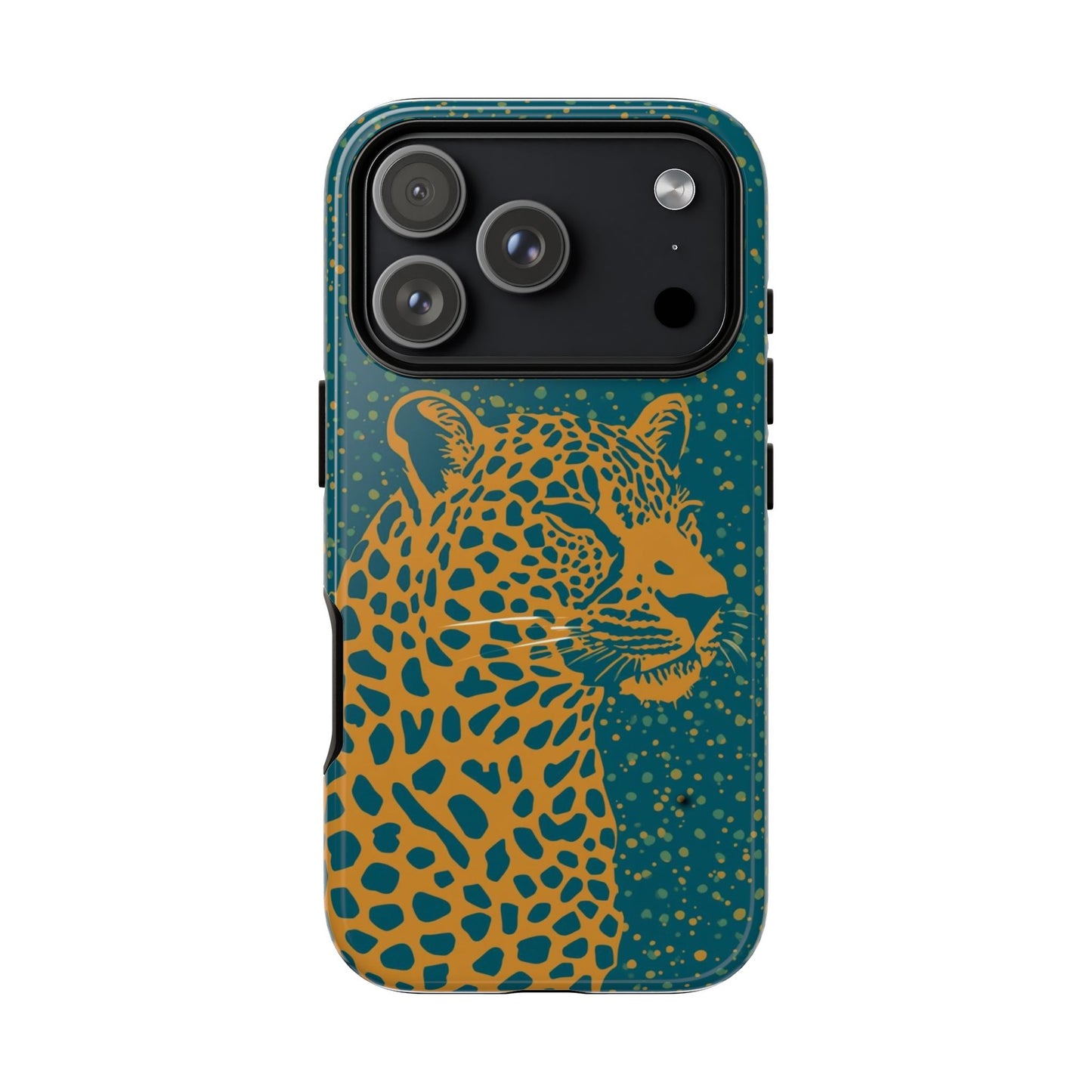 Leopard Spotlight Phone Case — Teal Gold Animal Print Protective Cover