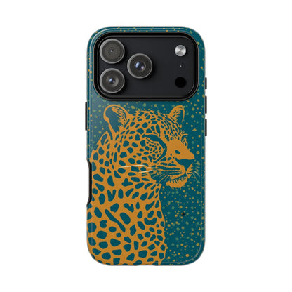 Leopard Spotlight Phone Case — Teal Gold Animal Print Protective Cover