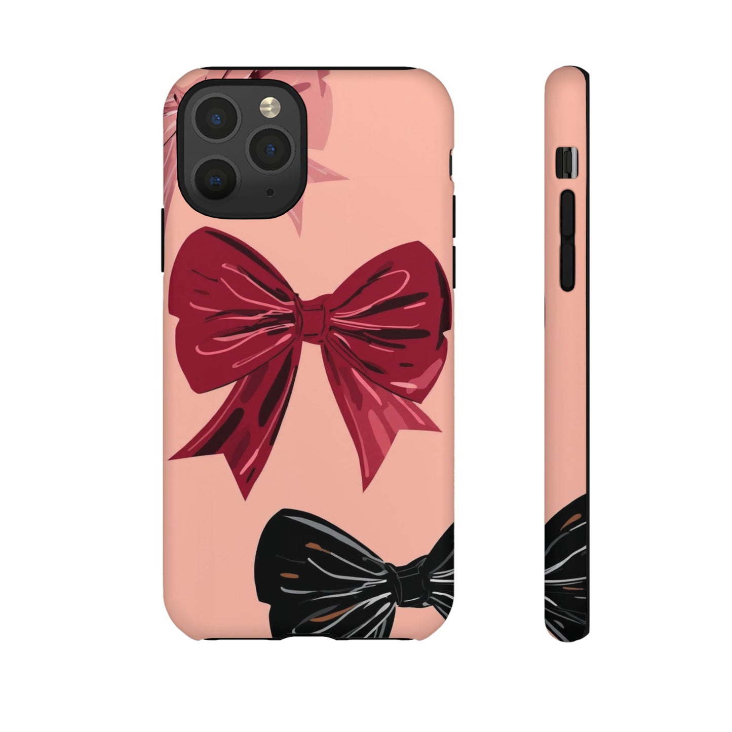 Bow Pattern Tough Phone Case — Pink, Red & Black Decorative Bows