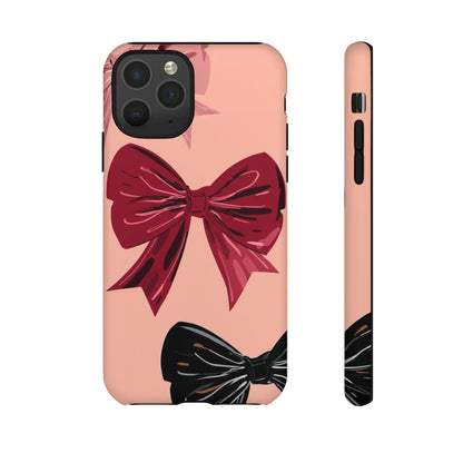 Bow Pattern Tough Phone Case — Pink, Red & Black Decorative Bows
