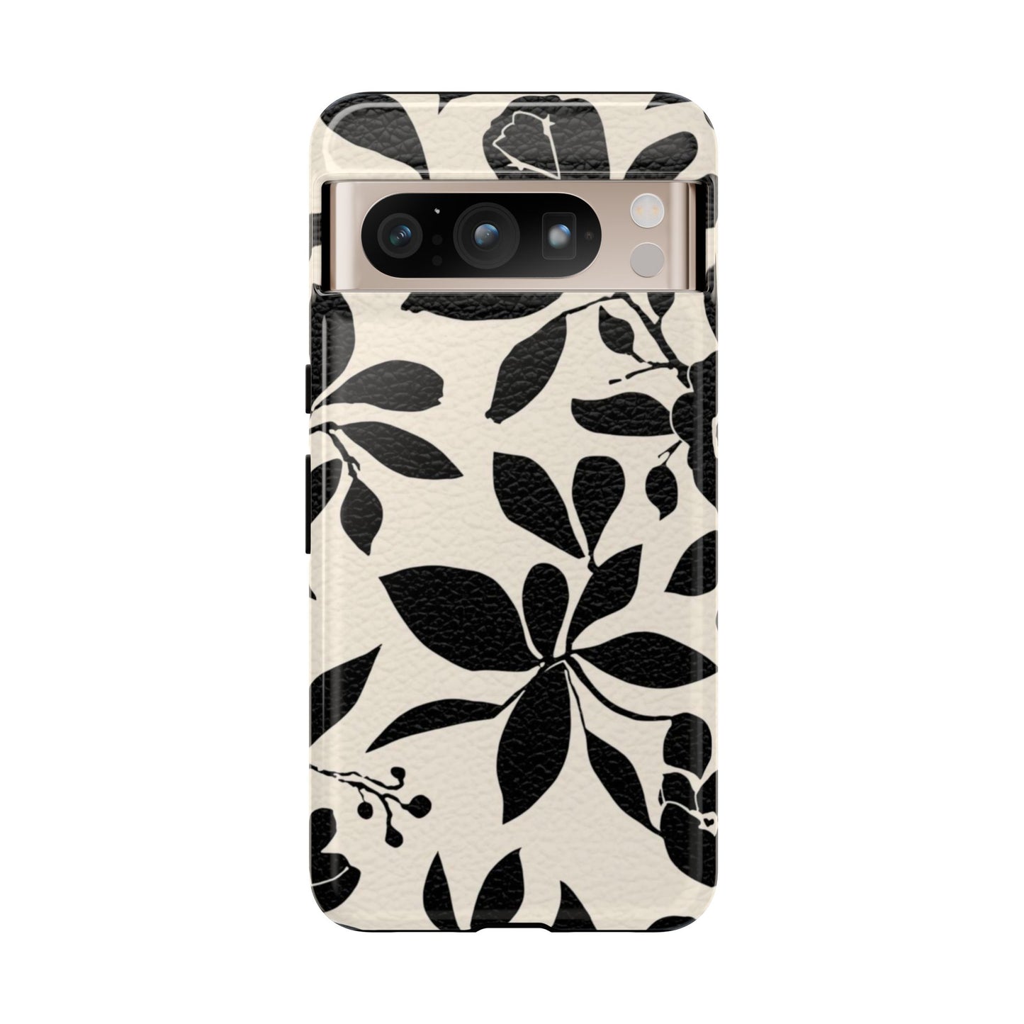 Black Floral Pattern Phone Case — Monochrome Botanical Tough Case