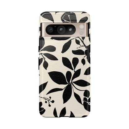 Black Floral Pattern Phone Case — Monochrome Botanical Tough Case