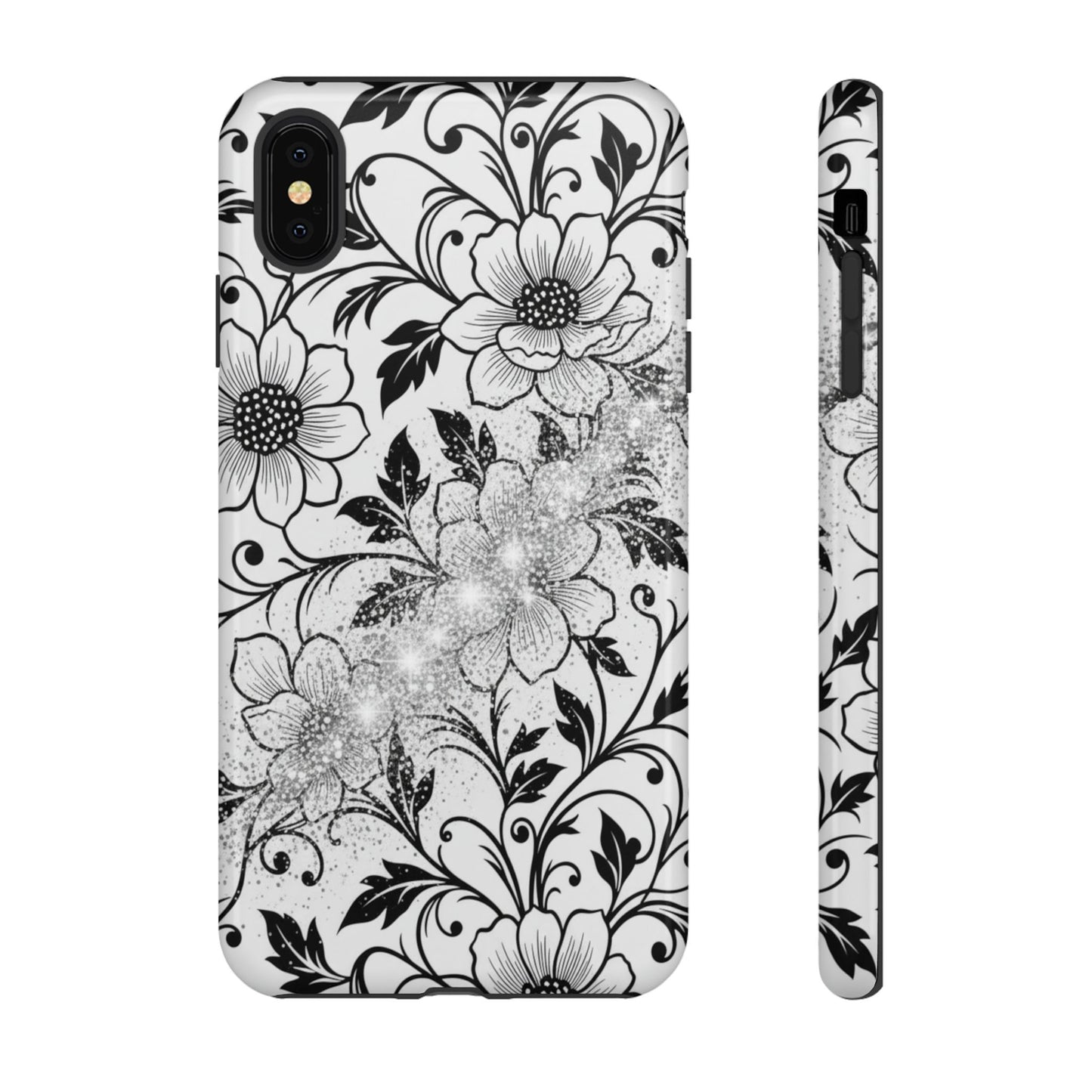 Floral Lace Phone Case — Black & White Vintage Flower Protective Case