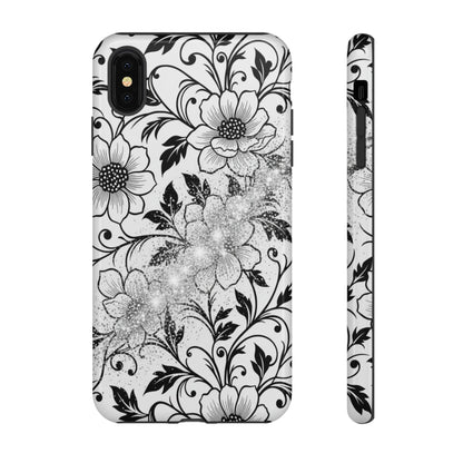 Floral Lace Phone Case — Black & White Vintage Flower Protective Case