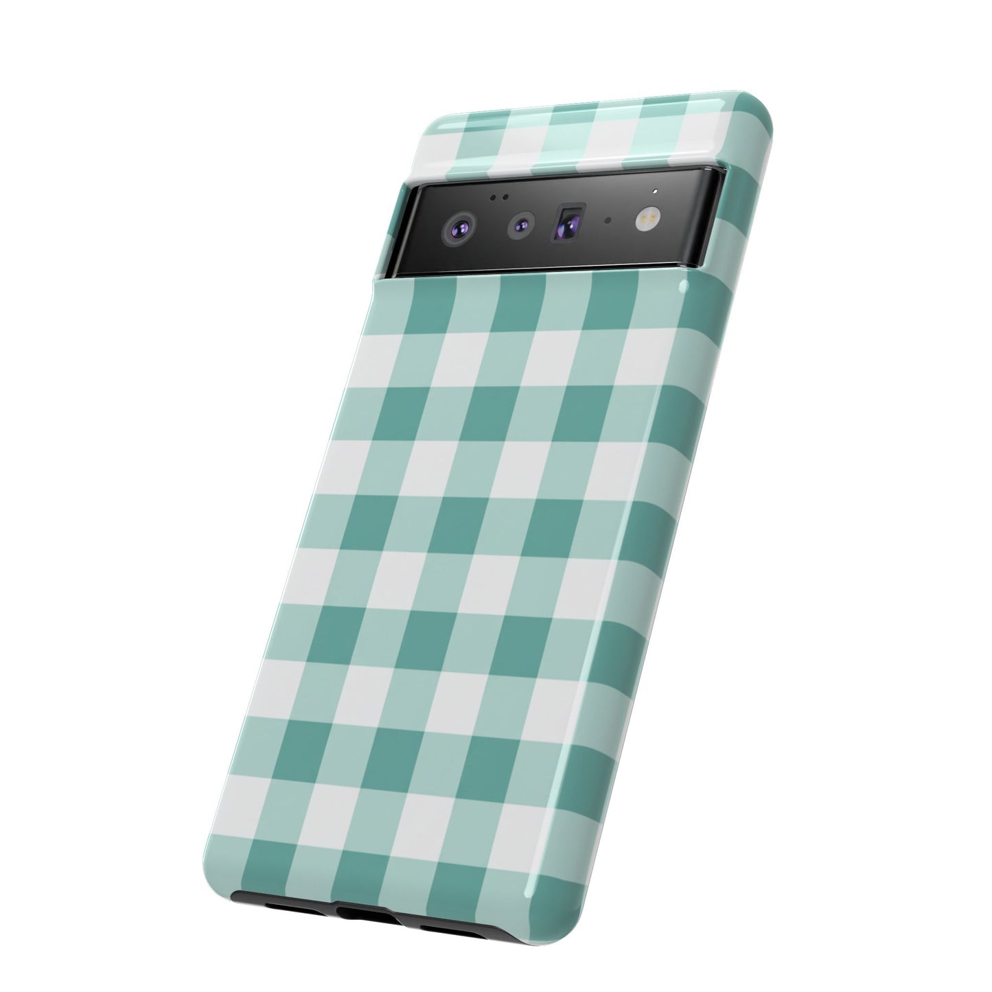 Mint Green Buffalo Check Tough Phone Case — Durable Plaid Protective Cover