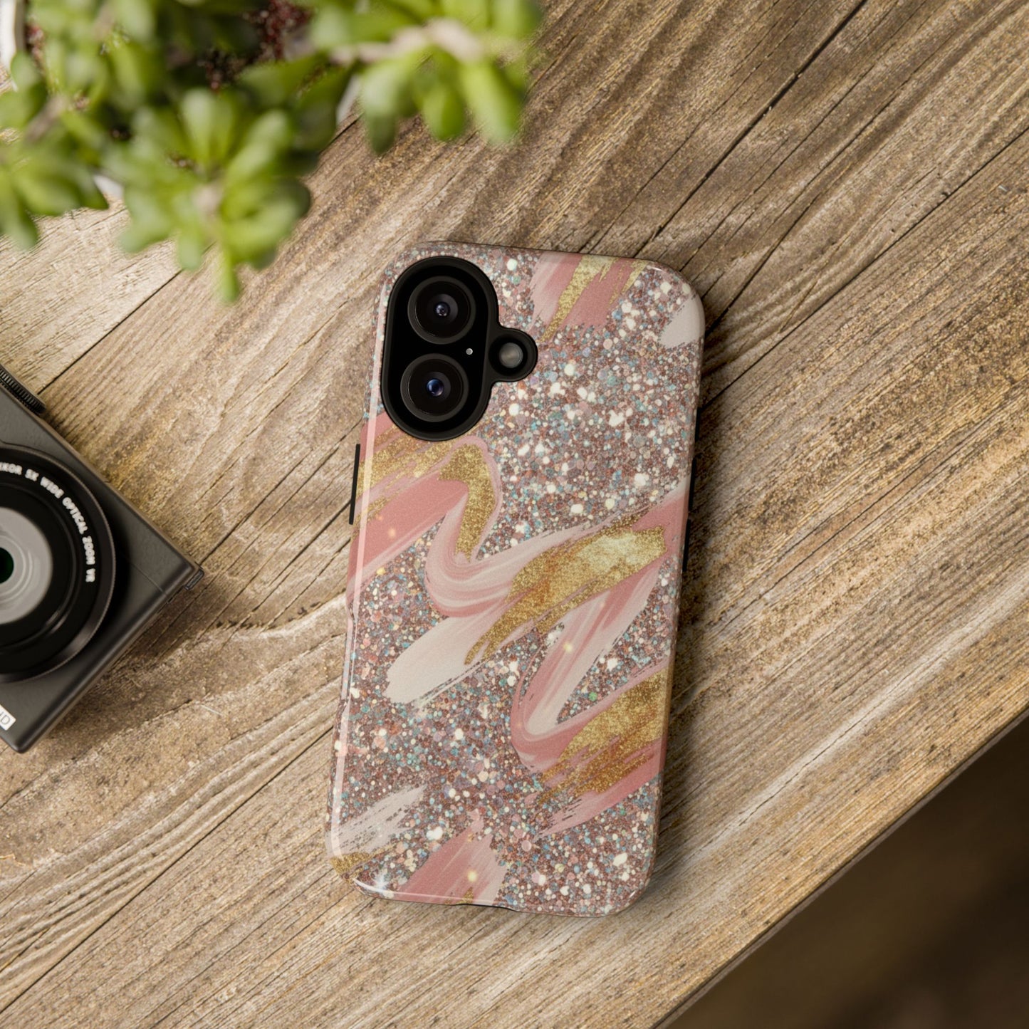 Glitter Blush Marble Phone Case — Pink Gold Swirl Tough Case