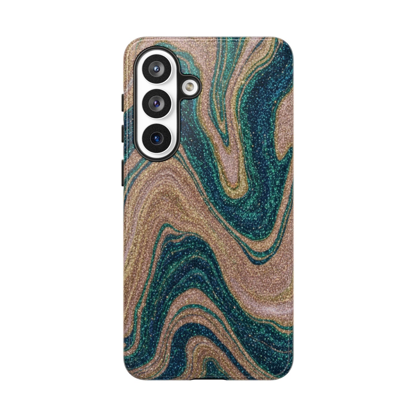 Marbled Teal & Gold Phone Case — Glitter Swirl Tough Case