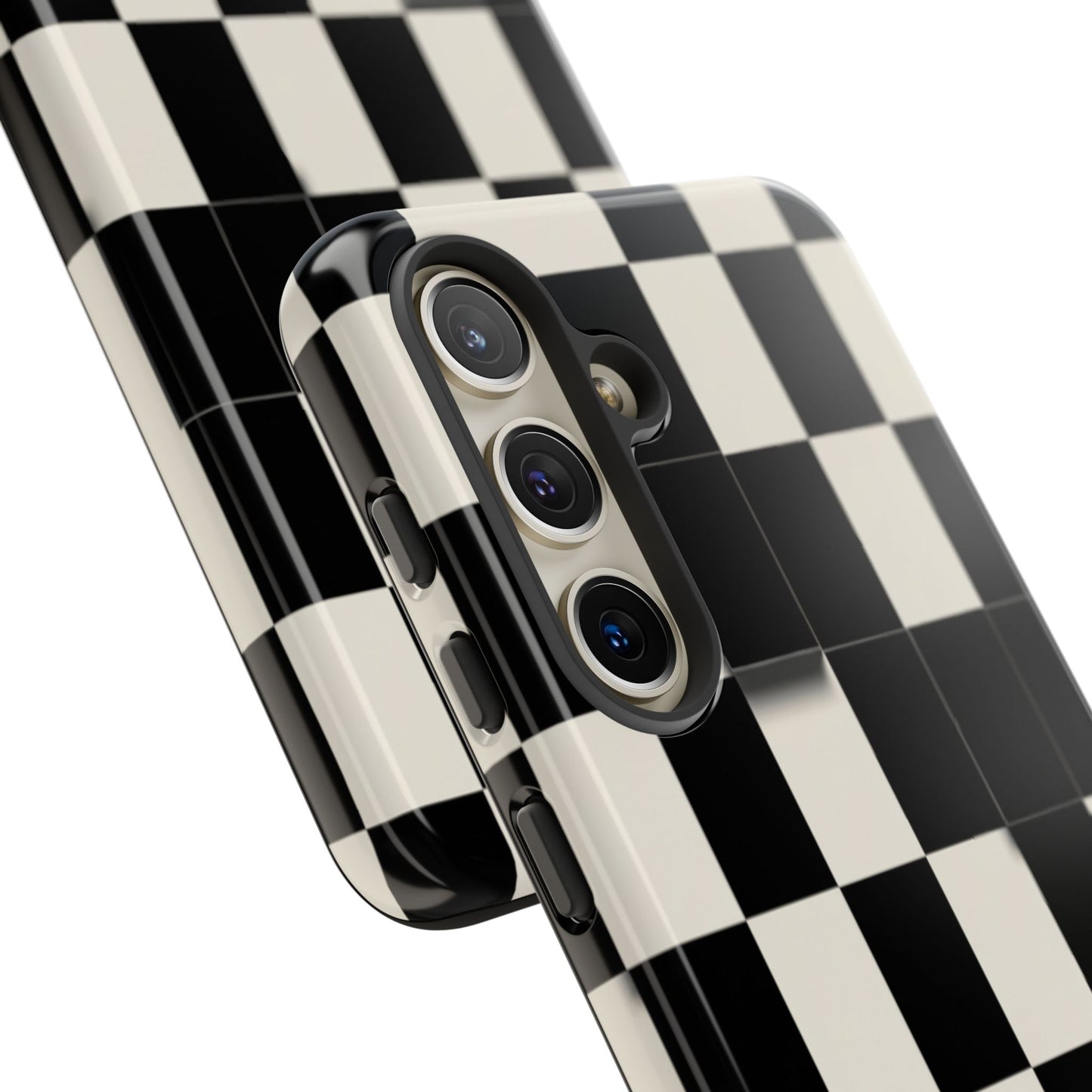Checkerboard Tough Phone Case — Classic Black & Cream Grid Protective Cover