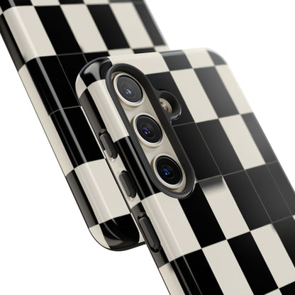 Checkerboard Tough Phone Case — Classic Black & Cream Grid Protective Cover