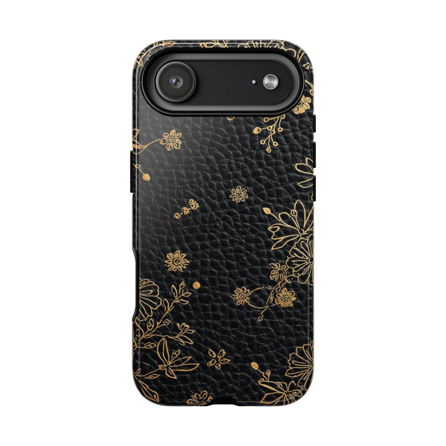 Floral Gold Foil Leather Texture Tough Phone Case
