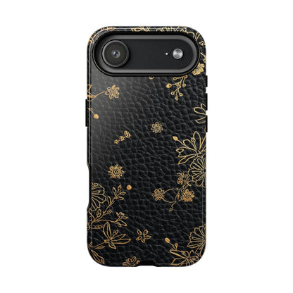 Floral Gold Foil Leather Texture Tough Phone Case