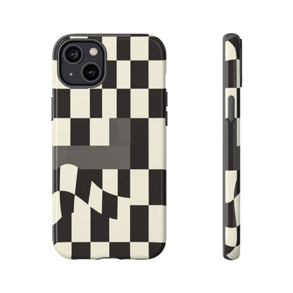Checkerboard Wave Phone Case — Black & Cream Graphic Tough Case