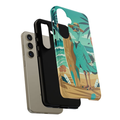 Phone Case — Retro Dressed Seagull Surfing Beach Illustration