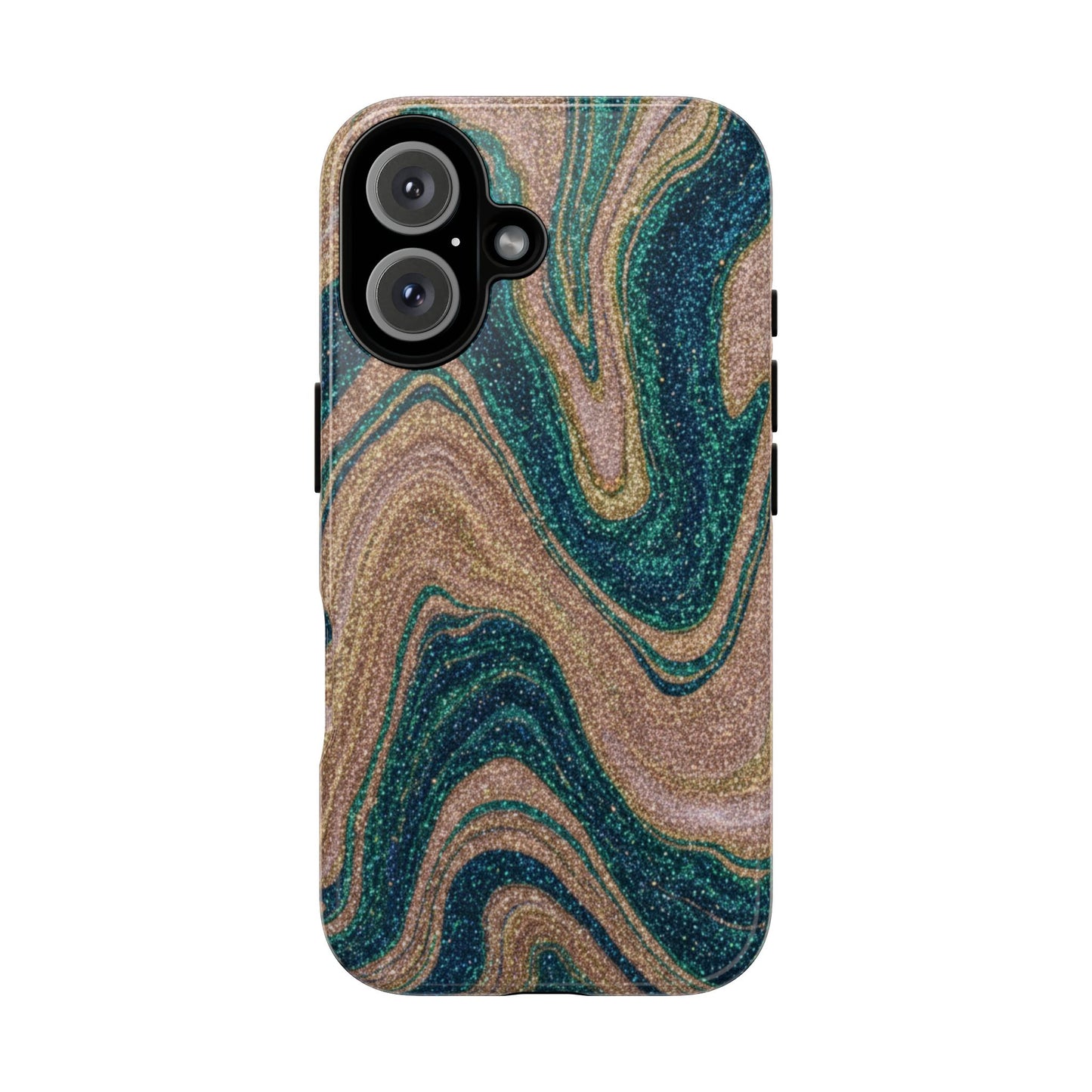 Marbled Teal & Gold Phone Case — Glitter Swirl Tough Case
