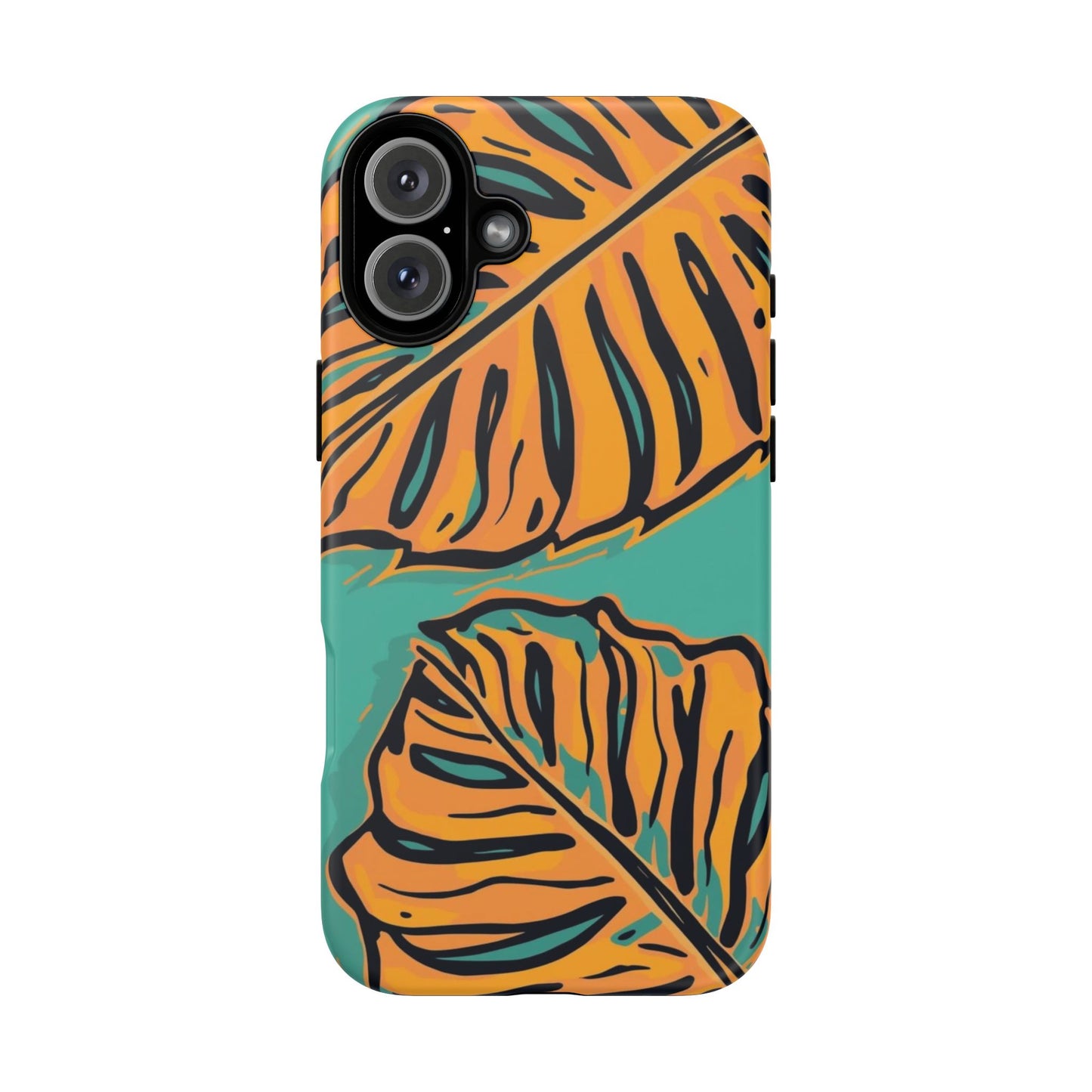 Tropical Leaf Tough Phone Case — Orange Monstera Design on Teal