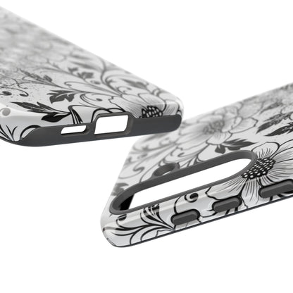 Floral Lace Phone Case — Black & White Vintage Flower Protective Case