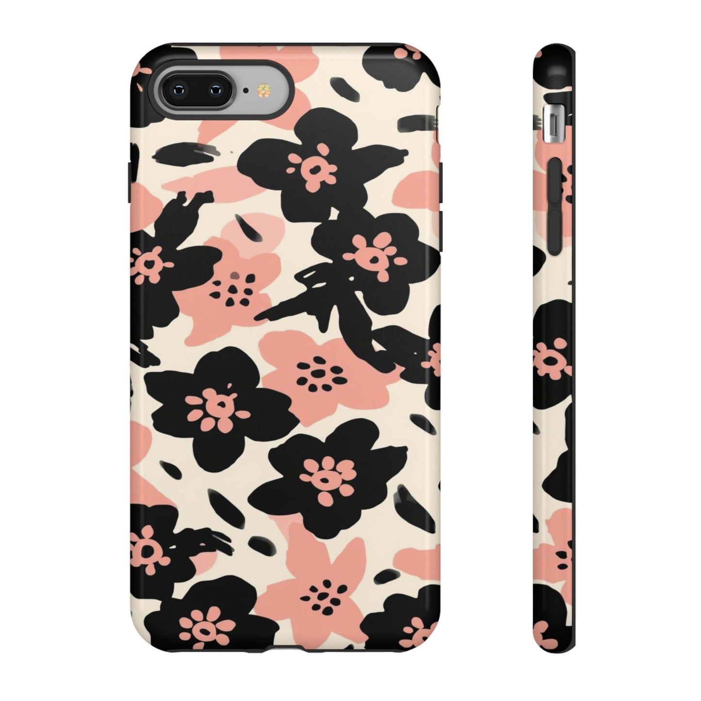 Floral Phone Case — Pink & Black Retro Blossom Protective Cover