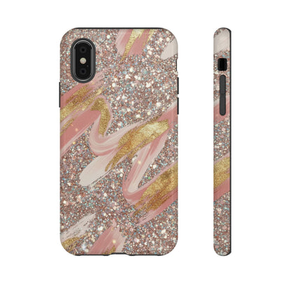 Glitter Blush Marble Phone Case — Pink Gold Swirl Tough Case