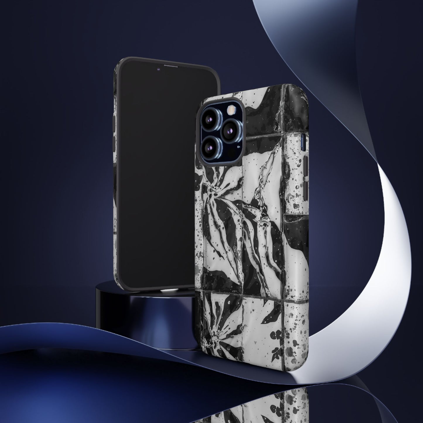 Monochrome Tile Floral Tough Phone Case