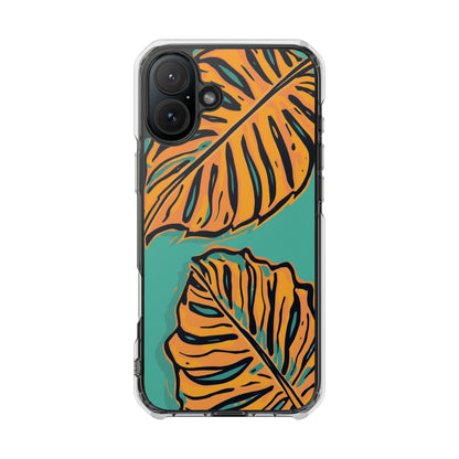 Clear Magnetic Phone Case — Tropical Orange Leaf Design