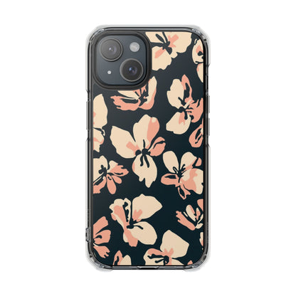 Clear Magnetic Phone Case — Peach Floral Impact Protection
