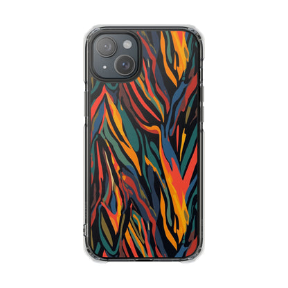 Clear Magnetic Phone Case — Abstract Flame Zebra Art