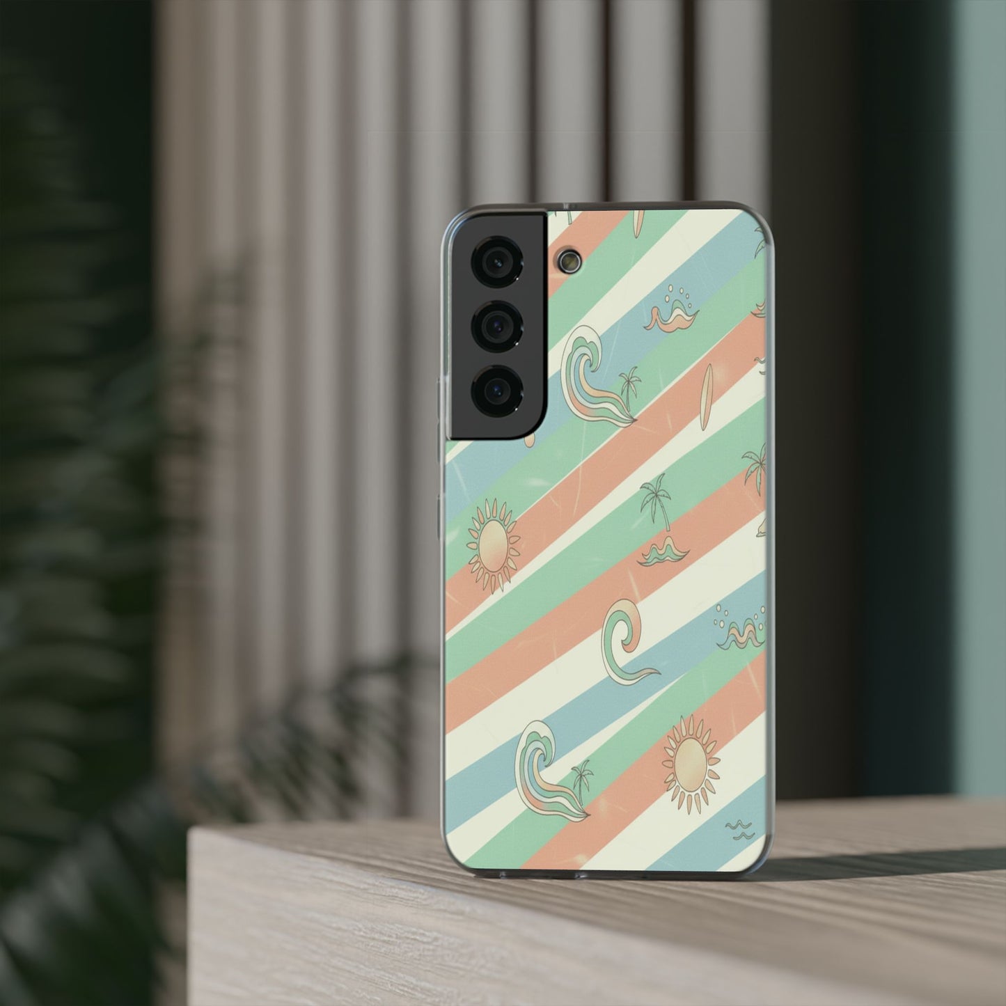 Beach Vibes Phone Case — Retro Pastel Surf & Palm Protective Flexi Case