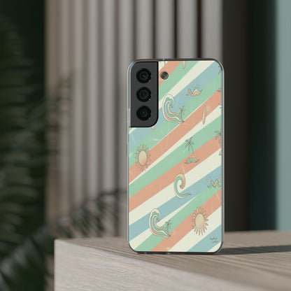 Beach Vibes Phone Case — Retro Pastel Surf & Palm Protective Flexi Case
