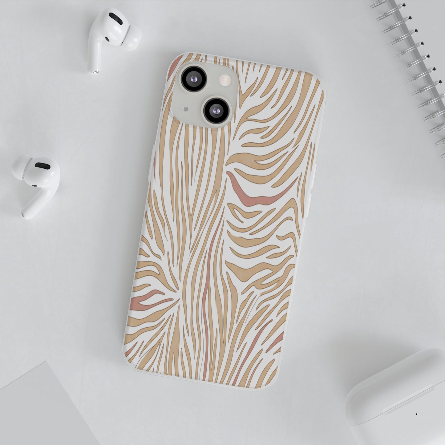 Neutral Zebra Print Flexi Case — Beige & Rose Gold Animal Pattern Phone Cover