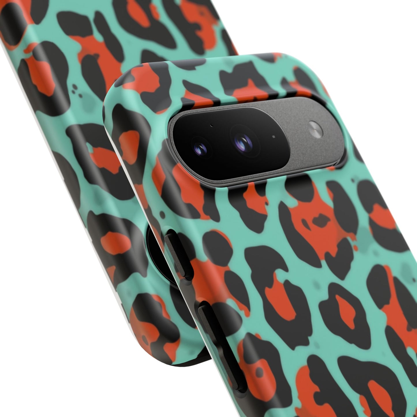 Leopard Print Tough Phone Case — Teal & Rust Protective iPhone Cover
