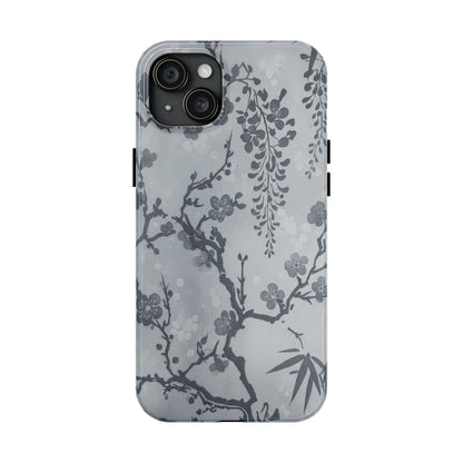 Tough Phone Case — Gray Cherry Blossom Ink Floral Design