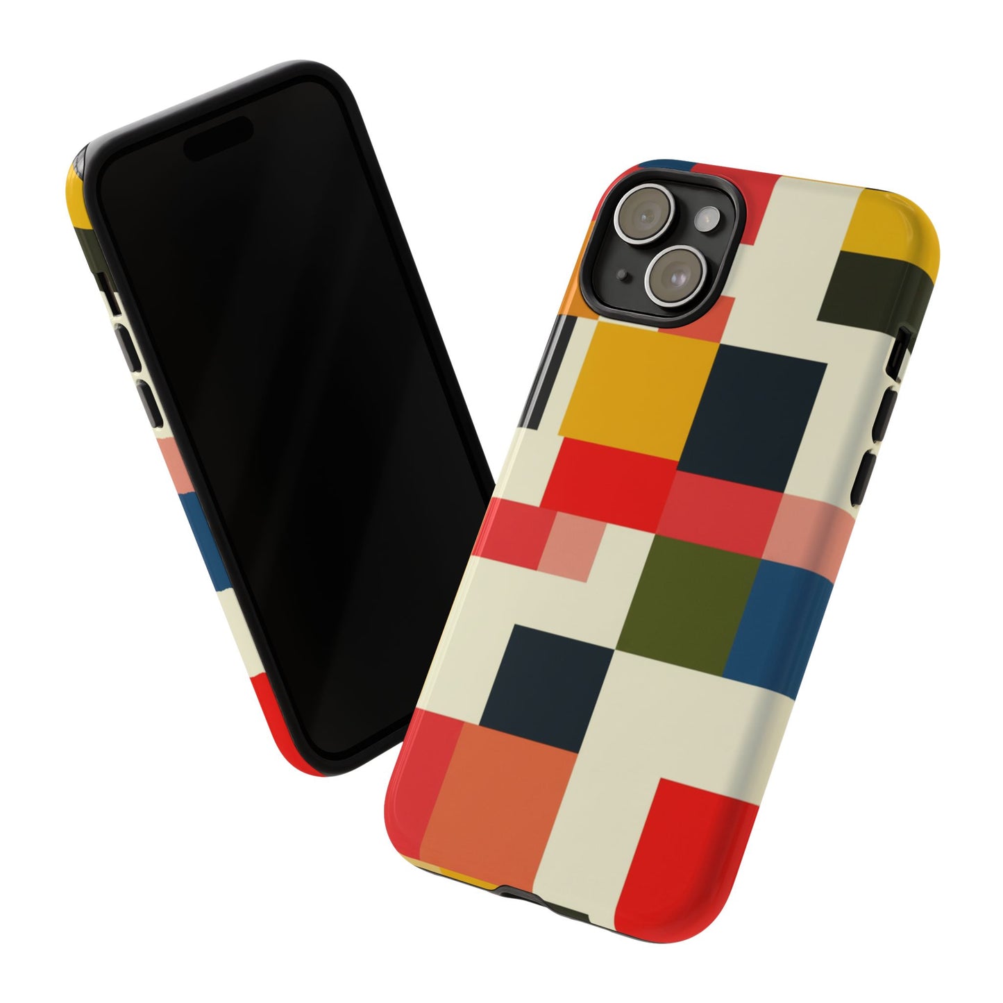 Abstract Color Block Tough Phone Case — Retro Geometric Protective Cover