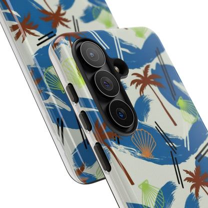 Tropical Palm Pattern Phone Case — Blue Beach Shells Protective Cover