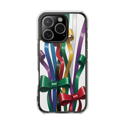 Clear Magnetic Phone Case — Colorful Ribbon Bow Celebration Design