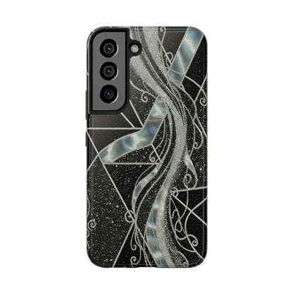 Geometry Tough Phone Case — Iridescent Ribbon on Black Celestial Background