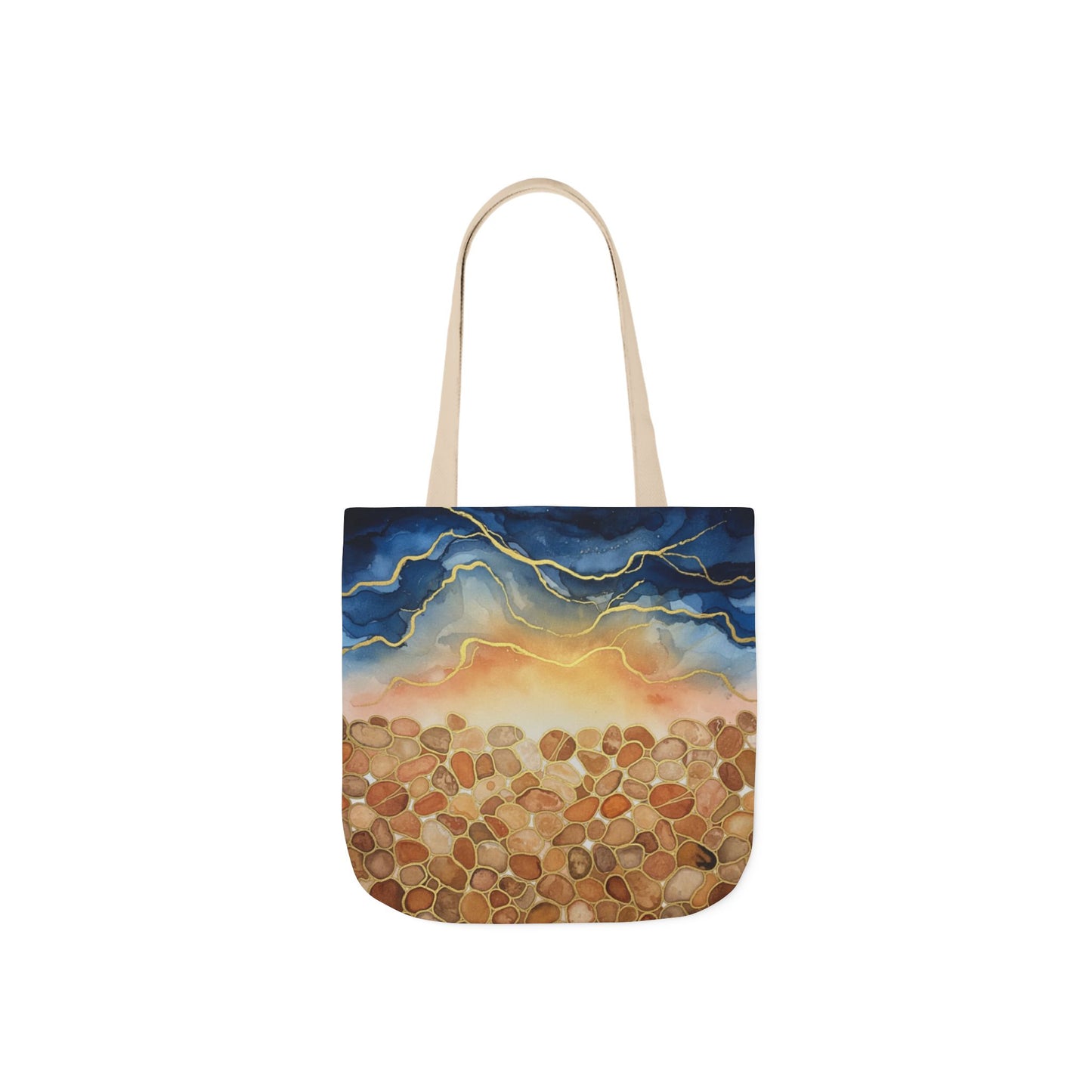 Sunset Pebble Beach Canvas Tote — Artistic Ocean Wave Beach Tote Bag
