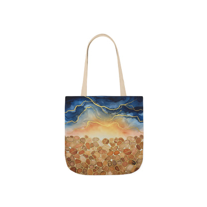 Sunset Pebble Beach Canvas Tote — Artistic Ocean Wave Beach Tote Bag