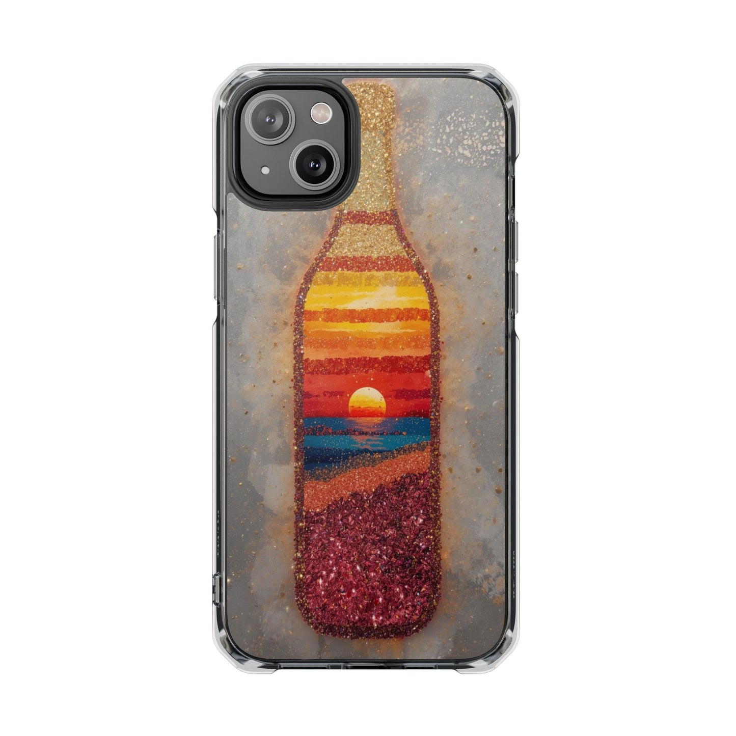Clear Magnetic Phone Case — Sunset Bottle Beach Art