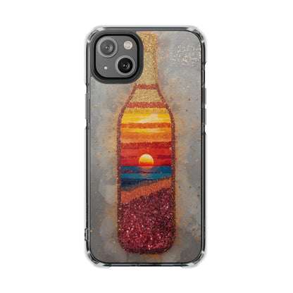 Clear Magnetic Phone Case — Sunset Bottle Beach Art