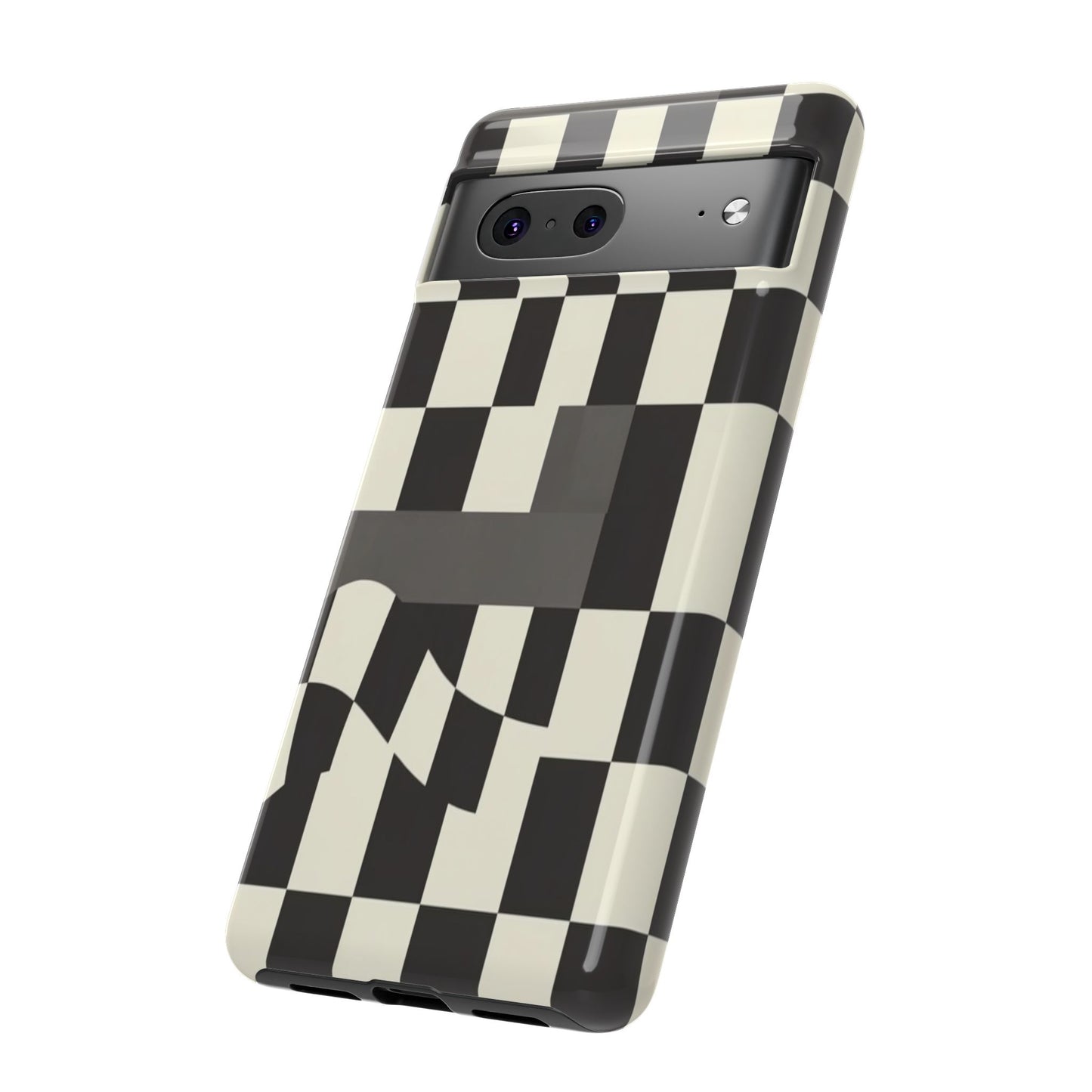 Checkerboard Wave Phone Case — Black & Cream Graphic Tough Case