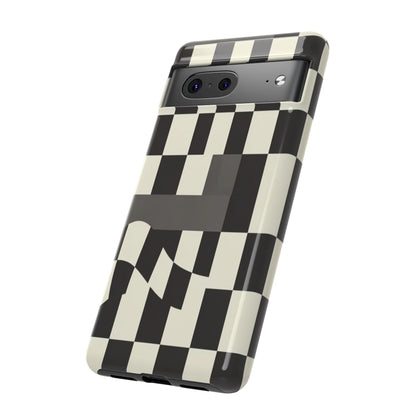 Checkerboard Wave Phone Case — Black & Cream Graphic Tough Case