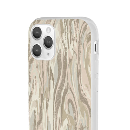 Neutral Marble Swirl Flexi Phone Case — Beige Abstract Protective Cover