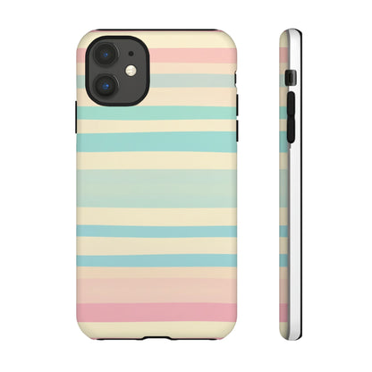 Pastel Striped Tough Phone Case – Protective Retro Rainbow Design