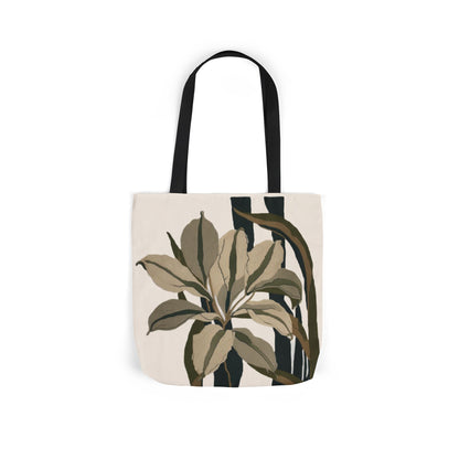 Botanical Stripe Canvas Tote — Neutral Leaf Print Tote Bag