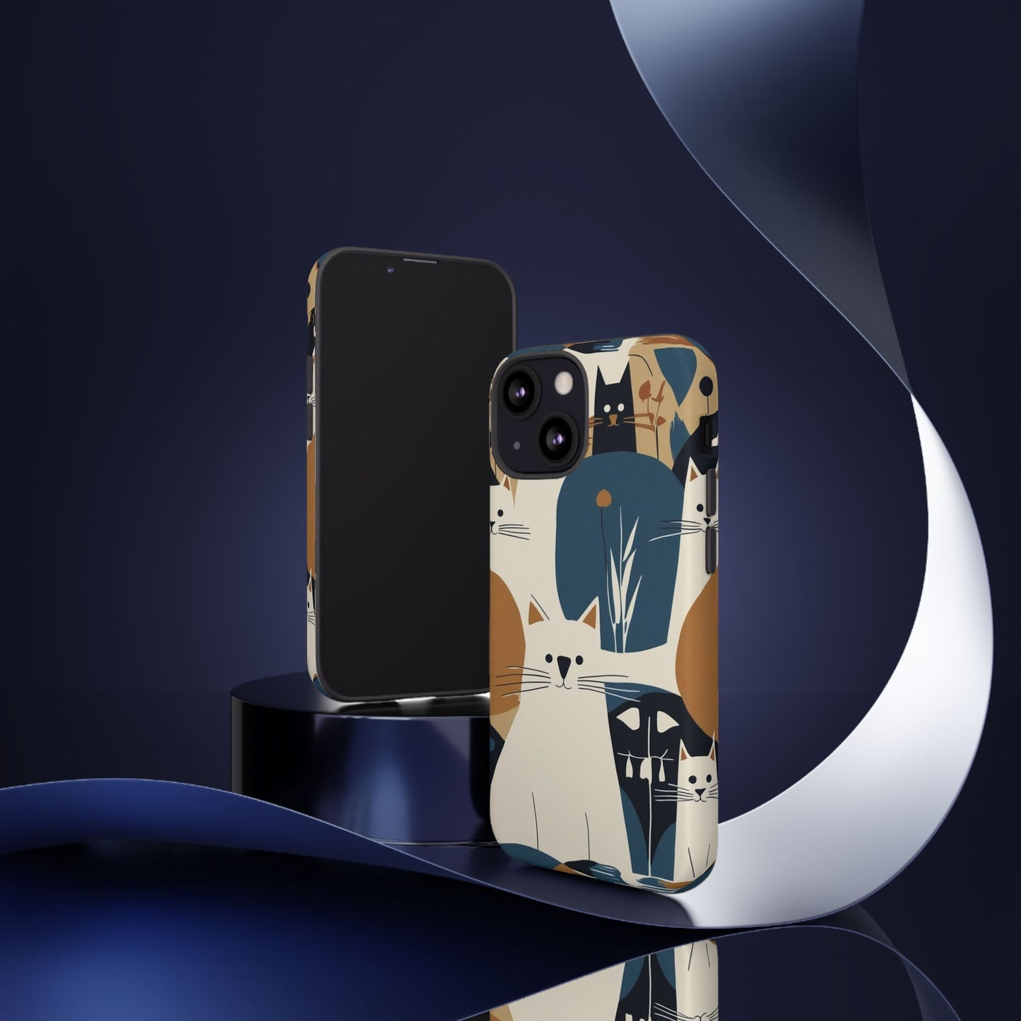 Cat Pattern Phone Case – Retro Abstract Cats Protective iPhone Cover